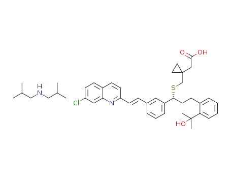 Molecular Structure of 1399184-58-7 ((1-{1-(R)-(E)-{3-[2-(7-chloro-quinolin-2-yl)-vinyl]-phenyl}-3-[2-(1-hydroxy-1-methyl-ethyl)-phenyl]-propylsulfanylmethyl}-cyclopropyl)-acetic acid diisobutylamine salt)