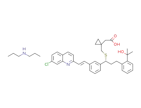 Molecular Structure of 880769-26-6 (1-(((1-(R)-(3-(2-(E)-(7-chloro-2-quinolinyl)ethenyl)phenyl)-3-(2-(1-hydroxy-1-methylethyl)phenyl)propyl) thio)methyl)cyclopropaneacetic acid dipropylamine salt)
