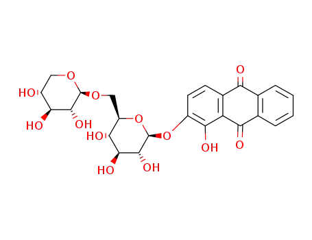 Molecular Structure of 152-84-1 (1-hydroxy-2-[(6-O-beta-D-xylopyranosyl-beta-D-glucopyranosyl)oxy]anthraquinone)