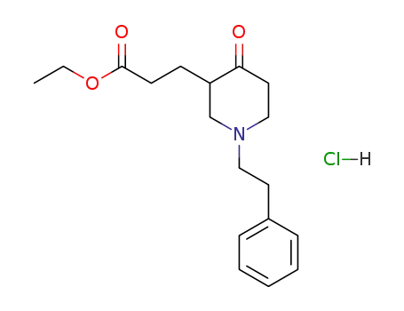Molecular Structure of 130820-32-5 (ethyl 3-(4-oxo-1-(2-phenylethyl)-3-piperidinyl)propionate hydrochloride)