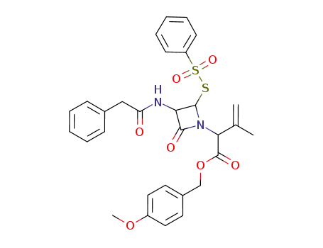 Molecular Structure of 93788-86-4 (p-methoxybenzyl 2-(3-phenylacetamido-4-benzenesulfonylthio-2-azetidinon-1-yl)-3-methyl-3-butenoate)
