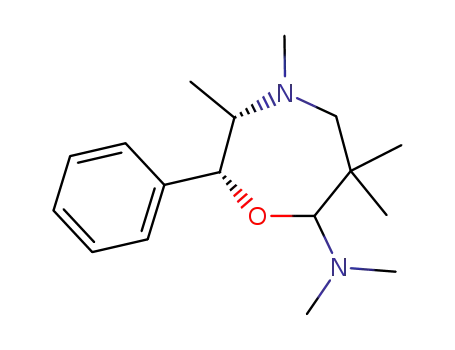 Molecular Structure of 76503-82-7 (3,4,6,6-Tetramethyl-7-dimethylamino-2-phenylhexahydro-1,4-oxazepin)
