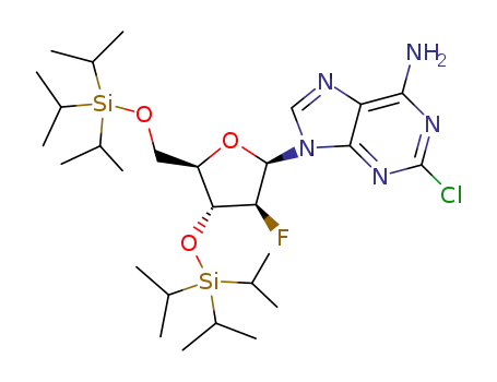 Molecular Structure of 1234346-14-5 (6-amino-2-chloro-9-(2-deoxy-2-fluoro-3,5-di-O-(triisopropylsilyl)-β-D-arabinofuranosyl)-9H-purine)