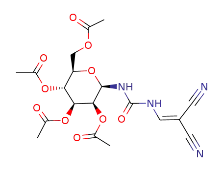 Molecular Structure of 91303-00-3 (1-(2',3',4',5'-Tetra-O-acetyl-β-D-mannopyranosyl)ureidomethylenemalononitrile)