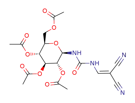 Molecular Structure of 91302-99-7 (1-(2',3',4',5'-Tetra-O-acetyl-β-D-glucopyranosyl)ureidomethylenemalononitrile)