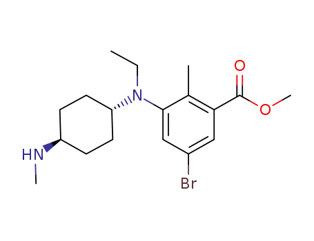 Molecular Structure of 1598383-55-1 (methyl 5-bromo-3-(ethyl((trans)-4-(methylamino)cyclohexyl)amino)-2-methylbenzoate)