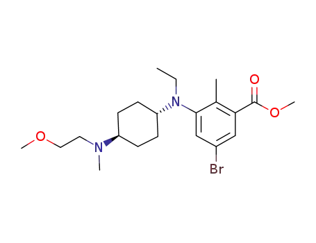 Molecular Structure of 1598383-56-2 (methyl 5-bromo-3-(ethyl((trans)-4-((2-methoxyethyl)(methyl)amino)cyclohexyl)amino)-2-methylbenzoate)