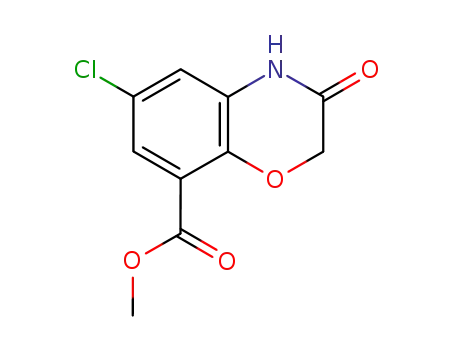 Molecular Structure of 123040-75-5 (6-Chloro-3,4-dihydro-3-oxo-2H-1,4-benzoxazine-8-carboxylic acid methyl ester)