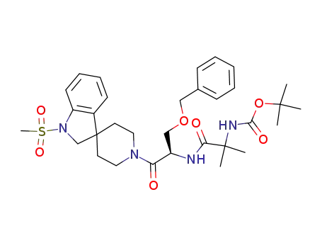 Molecular Structure of 159634-87-4 (N-[(R)-[(1,2-Dihydro-1-methanesulfonylspiro[3H-indole-3,4'-piperidin]-1'-yl)carbonyl]-2-(phenylmethyloxy)ethyl]-2-[(1,1-dimethyl-ethoxy)carbonyl]amino-2-methyl-propanamide)
