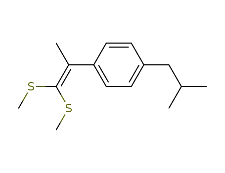 Molecular Structure of 70101-35-8 (1-Isobutyl-4-(1-methyl-2,2-bis-methylsulfanyl-vinyl)-benzene)