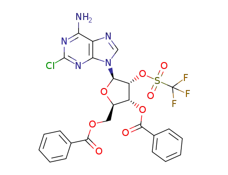 Molecular Structure of 1353040-43-3 (2-chloro-9-(3',5'-di-O-benzoyl-2'-O-trifluoromethylsulfonyl-β-D-ribofuranosyl)adenine)