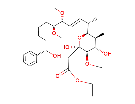 Molecular Structure of 162189-56-2 ([(2R,3R,4S,5S,6S)-2,4-Dihydroxy-6-((E)-(1S,4R,5S,10S)-10-hydroxy-4,5-dimethoxy-1-methyl-10-phenyl-dec-2-enyl)-3-methoxy-5-methyl-tetrahydro-pyran-2-yl]-acetic acid ethyl ester)