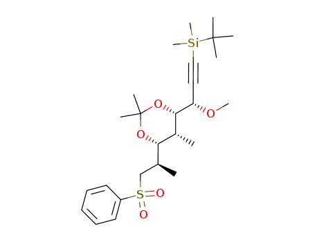 Molecular Structure of 162189-52-8 ({(S)-3-[(4S,5R,6R)-6-((R)-2-Benzenesulfonyl-1-methyl-ethyl)-2,2,5-trimethyl-[1,3]dioxan-4-yl]-3-methoxy-prop-1-ynyl}-tert-butyl-dimethyl-silane)