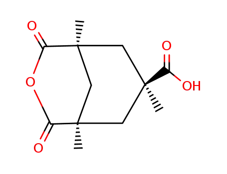 Molecular Structure of 107271-36-3 (3-Oxabicyclo[3.3.1]nonane-7-carboxylic acid, 1,5,7-trimethyl-2,4-dioxo-,
(7-endo)-)