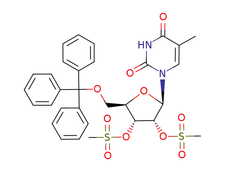 Molecular Structure of 124493-84-1 (Uridine,5-methyl-5'-O-(triphenylmethyl)-, 2',3'-dimethanesulfonate (9CI))