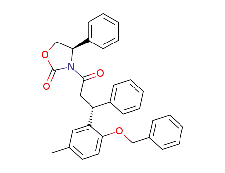 Molecular Structure of 215929-27-4 ((R)-3-[(R)-3-(2-benzyloxy-5-methylphenyl)-3-phenylpropionyl]-4-phenyloxazolidin-2-one)