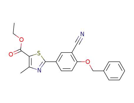 Molecular Structure of 934470-15-2 (ethyl 2-[4-(benzyloxy)-3-cyanophenyl]-4-methyl-1,3-thiazole-5-carboxylate)