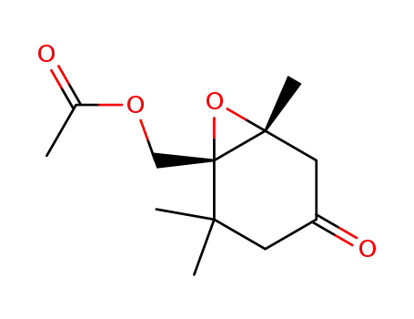 Molecular Structure of 122346-77-4 ((1R,2R)-Essigsaeure-(1,2-epoxy-2,6,6-trimethyl-4-oxocyclohexan-1-methyl)ester)