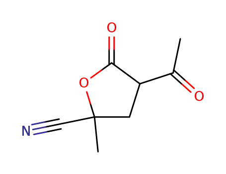 Molecular Structure of 52135-54-3 (4-acetyl-2-methyl-5-oxo-tetrahydro-furan-2-carbonitrile)