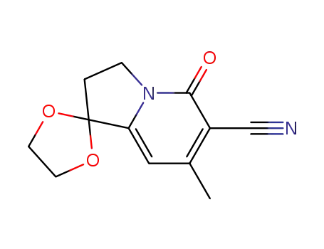 Molecular Structure of 58610-64-3 (7'-METHYL-5'-OXO-3',5'-DIHYDRO-2'H-SPIRO[[1,3]DIOXOLANE-2,1'-INDOLIZINE]-6'-CARBONITRILE)