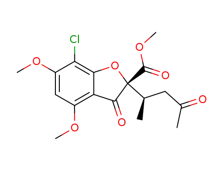 Molecular Structure of 136734-91-3 ((R)-7-Chloro-4,6-dimethoxy-2-((R)-1-methyl-3-oxo-butyl)-3-oxo-2,3-dihydro-benzofuran-2-carboxylic acid methyl ester)