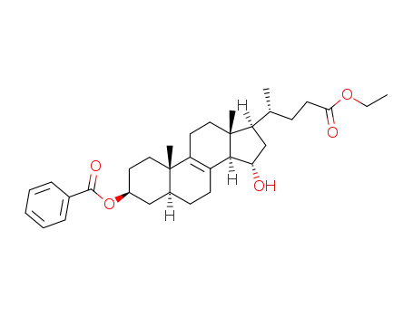 Molecular Structure of 463932-39-0 (3β-benzoyloxy-15α-hydroxy-5α-chol-8-en-24-oic acid ethyl ester)