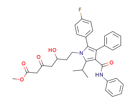 Molecular Structure of 110862-47-0 (methyl 7-<2-(4-fluorophenyl)-5-(1-methylethyl)-3-phenyl-4-<(phenylamino)carbonyl>-1H-pyrrol-1-yl>-5-hydroxy-3-oxo-1-heptanoate)