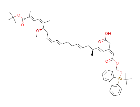 Molecular Structure of 808771-36-0 ((2E,4Z,8Z,10E,14E,18E,20Z)-(6R,17S)-20-Carboxymethyl-6-methoxy-2,5,17-trimethyl-docosa-2,4,8,10,14,18,20-heptaenedioic acid 1-tert-butyl ester 22-(tert-butyl-diphenyl-silanyloxymethyl) ester)