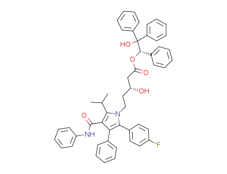 Molecular Structure of 134394-96-0 (<S-(R<sup>*</sup>,S<sup>*</sup>)>-5-<2-(4-fluorophenyl)-5-(1-methylethyl)-3-phenyl-4-<(phenylamino)carbonyl>-1H-pyrrol-1-yl>-3-hydroxy-1-pentanoic acid, 2-hydroxy-1,2,2-triphenylethyl ester)