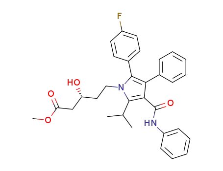 Molecular Structure of 134394-97-1 (methyl 5-[3-(anilinocarbonyl)-5-(4-fluorophenyl)-2-isopropyl-4-phenyl-1H-pyrrol-1-yl]-3-hydroxypentanoate)