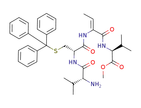 Molecular Structure of 180973-32-4 ((S)-2-{(Z)-2-[(S)-2-((R)-2-Amino-3-methyl-butyrylamino)-3-tritylsulfanyl-propionylamino]-but-2-enoylamino}-3-methyl-butyric acid methyl ester)