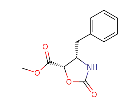 Molecular Structure of 162221-36-5 (5-Oxazolidinecarboxylic acid, 2-oxo-4-(phenylmethyl)-, methyl ester,
(4S,5S)-)