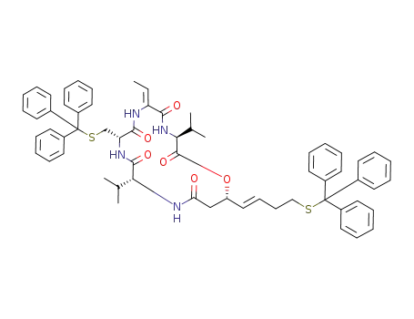 Molecular Structure of 180973-35-7 ((3S,9S,12R,16S)-6-eth-(Z)-ylidene-3,12-diisopropyl-16-((E)-4-tritylsulfanyl-but-1-enyl)-9-tritylsulfanylmethyl-1-oxa-4,7,10,13-tetraazacyclohexadecane-2,5,8,11,14-pentaone)