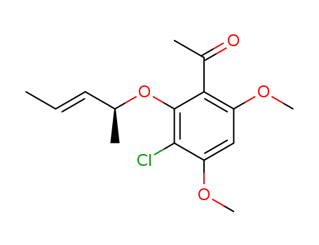 Molecular Structure of 136616-28-9 (1-[3-Chloro-4,6-dimethoxy-2-((E)-(S)-1-methyl-but-2-enyloxy)-phenyl]-ethanone)
