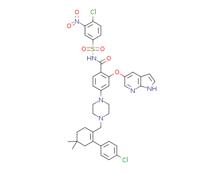 Molecular Structure of 1257044-99-7 (N-[(4-chloro-3-nitrophenyl)sulfonyl]-4-(4-{[2-(4-chlorophenyl)-4,4-dimethylcyclohex-1-en-1-yl]methyl}piperazin-1-yl)-2-(1H-pyrrolo[2,3-b]pyridin-5-yloxy)benzamide)