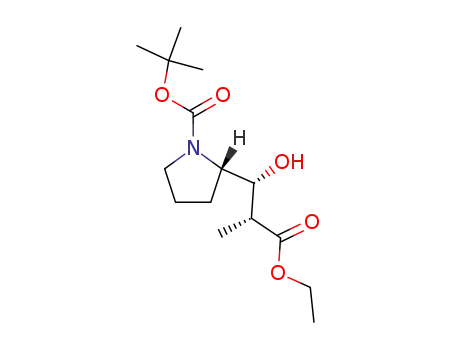Molecular Structure of 135383-58-3 (ethyl (2R,3R,4S)-3-(N-tert-butoxycarbonyl-2'-pyrrolidinyl)-3-hydroxy-2-methylpropanoate)