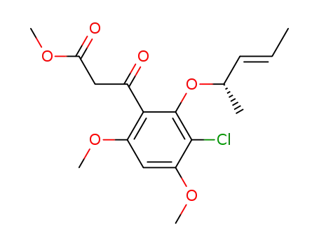 Molecular Structure of 136616-29-0 (3-[3-Chloro-4,6-dimethoxy-2-((E)-(S)-1-methyl-but-2-enyloxy)-phenyl]-3-oxo-propionic acid methyl ester)