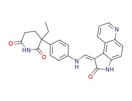 Molecular Structure of 297756-95-7 (3-ethyl-3-(4-{(Z)-[(2-oxo-2,3-dihydro-1H-pyrrolo[3,2-f]quinolin-1-ylidene)methyl]amino}phenyl)-2,6-piperidinedione)