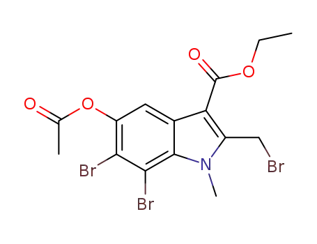 Molecular Structure of 1312943-26-2 (5-acetoxy-6,7-dibromo-2-bromomethyl-1-methyl-1H-indole-3-carboxylic acid ethyl ester)