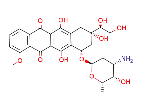 Molecular Structure of 276880-88-7 ((1S,3S)-3-[(1S)-1,2-dihydroxyethyl]-3,5,12-trihydroxy-10-methoxy-6,11-dioxo-1,2,3,4,6,11-hexahydrotetracen-1-yl 3-amino-2,3,6-trideoxy-alpha-L-lyxo-hexopyranoside)