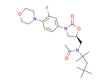 Molecular Structure of 1215006-12-4 (N-tert-octyl-N-(((S)-3-(3-fluoro-4-morpholinophenyl)-2-oxazolidin-5-yl)methyl)acetamide)