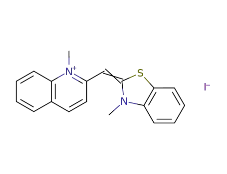 Molecular Structure of 16768-72-2 (1-methyl-2-[(3-methyl-3H-benzothiazol-2-ylidene)methyl]quinolinium iodide)