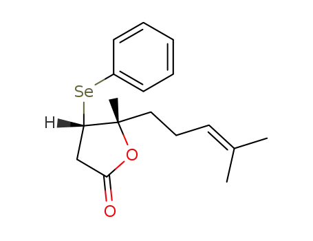 Molecular Structure of 79499-01-7 (2(3H)-Furanone,
dihydro-5-methyl-5-(4-methyl-3-pentenyl)-4-(phenylseleno)-, trans-)