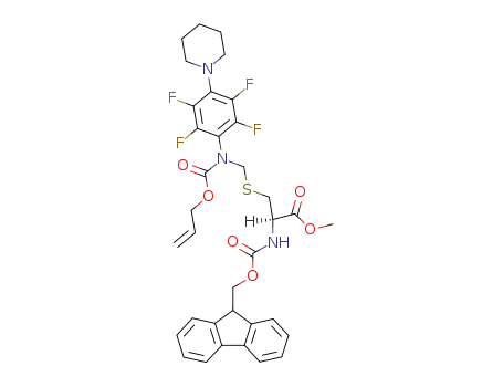 Molecular Structure of 233266-72-3 (N<sup>α</sup>-9-fluorenylmethoxycarbonyl-S-[N-[2,3,5,6-tetrafluoro-4-(N'-piperidino)phenyl]-N-(allyloxycarbonyl)aminomethyl]cysteine methyl ester)