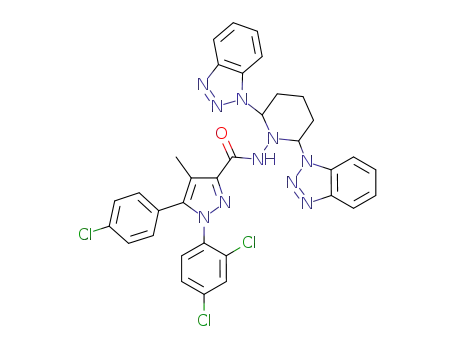 Molecular Structure of 1040405-33-1 (5-(4-chlorophenyl)-1-(2,4-dichlorophenyl)-4-methyl-1H-pyrazole-3-carboxylic acid(2,6-benzotriazolyl-piperidin-1-yl)amide)