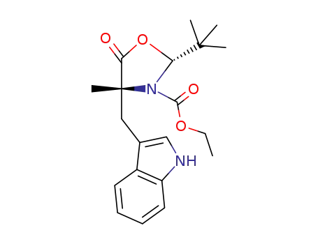 Molecular Structure of 170458-97-6 ((2R,4R)-2-(tert-Butyl)-3-(ethoxycarbonyl)-4-(indol-3-yl-methyl)-4-methyl-1,3-oxazolidin-5-one)