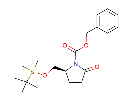 Molecular Structure of 153870-09-8 (1-Pyrrolidinecarboxylic acid,
2-[[[(1,1-dimethylethyl)dimethylsilyl]oxy]methyl]-5-oxo-, phenylmethyl
ester, (2S)-)