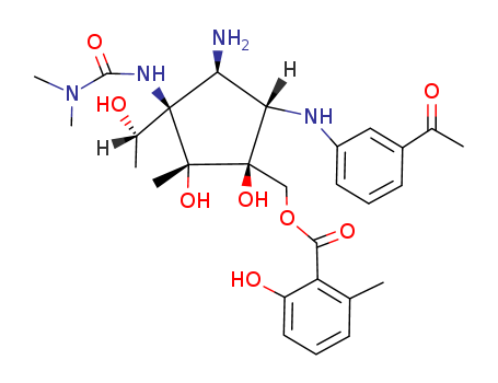 Benzoic acid,2-hydroxy-6-methyl-,[(1S,2R,3R,4S,5S)-5-[(3-acetylphenyl)amino]-4-amino-3-[[(dimethylamino)carbonyl]amino]-1,2-dihydroxy-3-[(1S)-1-hydroxyethyl]-2-methylcyclopentyl]methylester