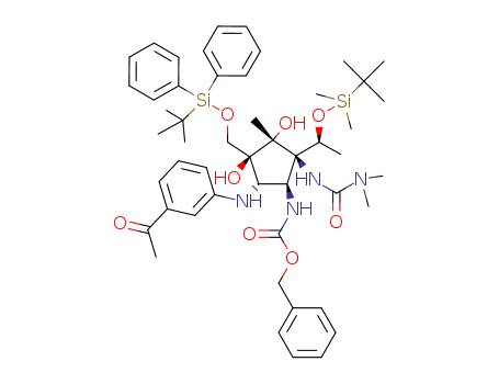 benzyl ((1S,2R,3R,4S,5S)-5-((3-acetylphenyl)amino)-2-((S)-1-((tert-butyldimethylsilyl)oxy)ethyl)-4-(((tert-butyldiphenylsilyl)oxy)methyl)-2-(3,3 dimethylureido)-3,4-dihydroxy-3-methylcyclopentyl)carbamate