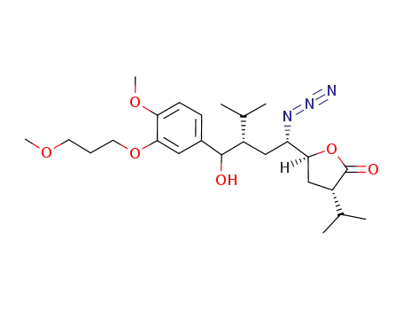 Molecular Structure of 1257529-92-2 (2(3H)-Furanone, 5-[(1S,3S)-1-azido-3-[hydroxyl[4-methoxy-3-(3-methoxypropoxy)phenyl]methyl]-4-methylpentyl]dihydro-3-(1-methylethyl)-, (3S,5S)-)